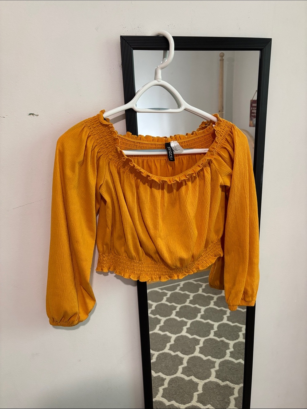 H&M Mustard Yellow Off-Shoulder Ruffle Crop Top